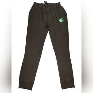 Men's Champion Black Fleece Joggers Sweatpants  Teal & Yellow Big C Logo Size XL